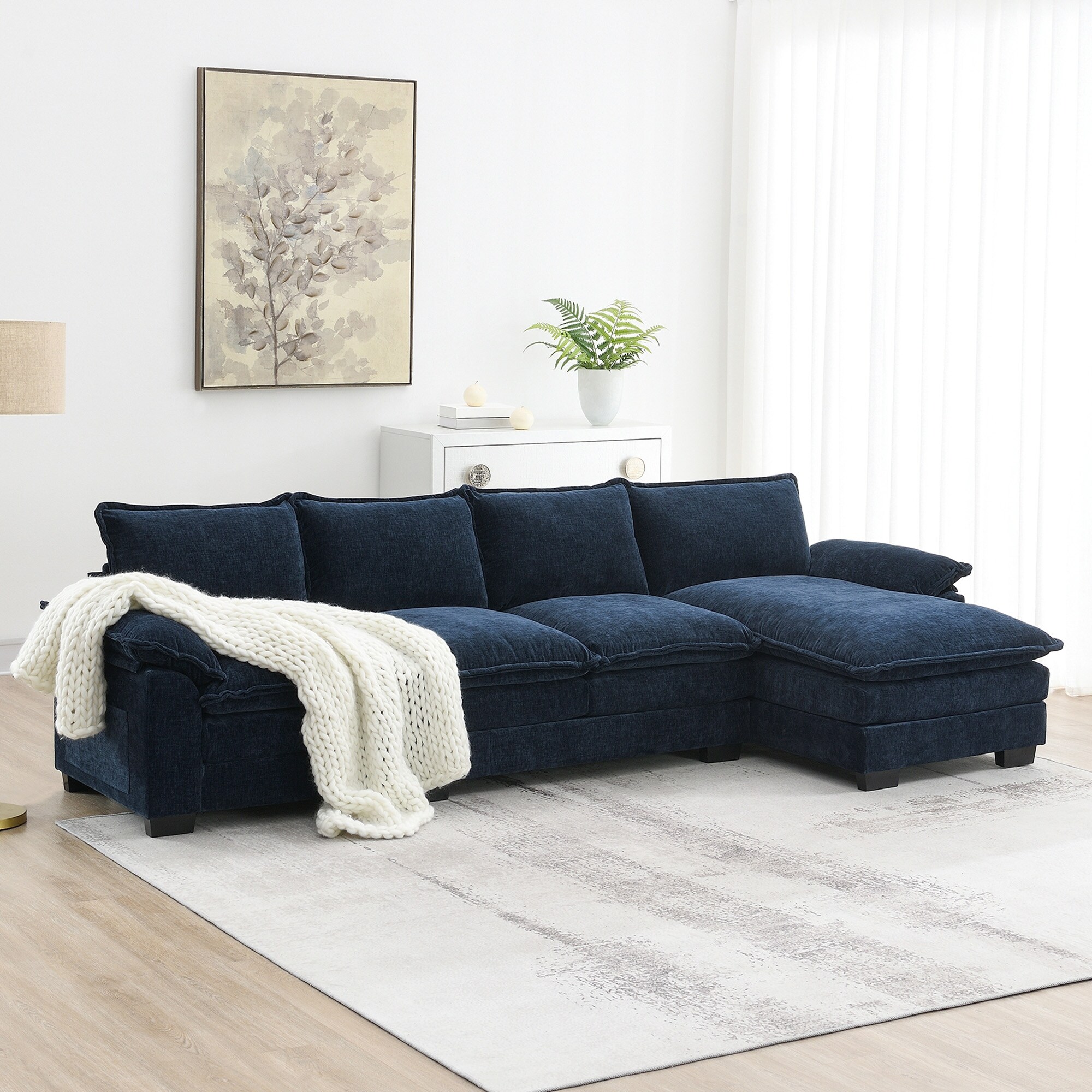 Chenille Cloud Couch Navy Big